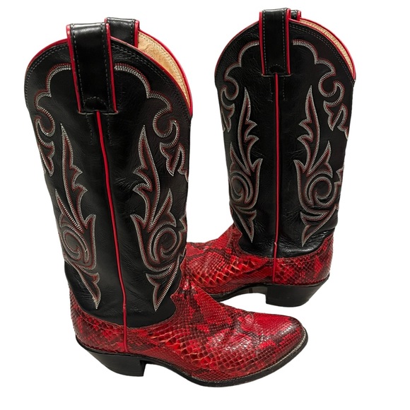 Justin Boots Shoes - Justin Snakeskin and Leather Western Boots, Sz 5.5